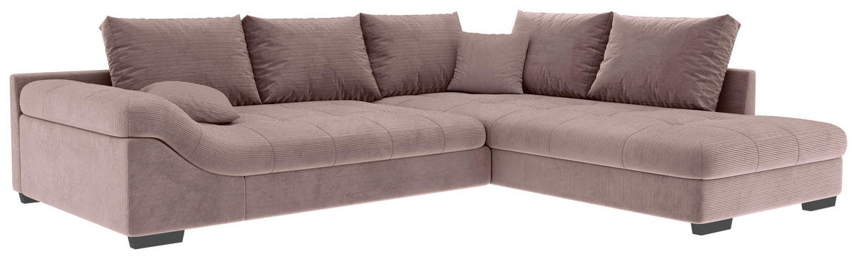 ECKSOFA in Cord Altrosa  - Schwarz/Altrosa, Konventionell, Holz/Textil (298/202cm) - MID.YOU