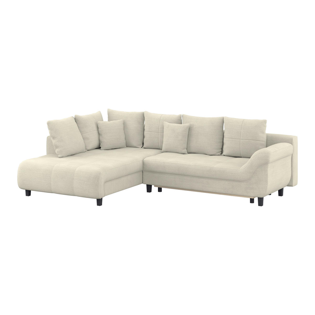 ECKSOFA MENDOZA NEW Hellgrau Chenille, Struktur Zierkissen, Rückenkissen, Bettkasten  - Hellgrau/Schwarz, KONVENTIONELL, Textil (197/309cm) - MID.YOU