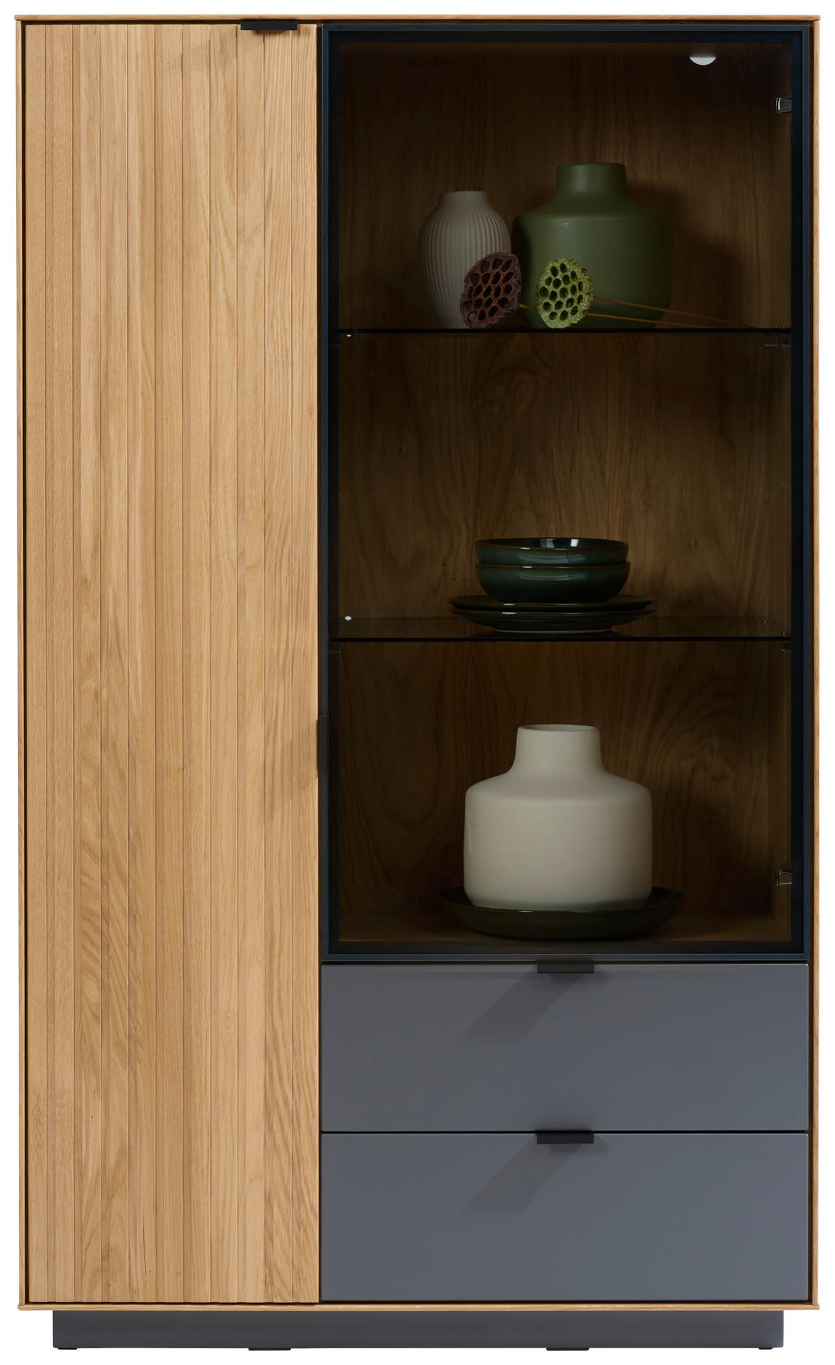 HIGHBOARD Grau, Eichefarben  85/141/42 cm  - Eichefarben/Grau, Natur, Glas/Holz (85/141/42cm) - Linea Natura