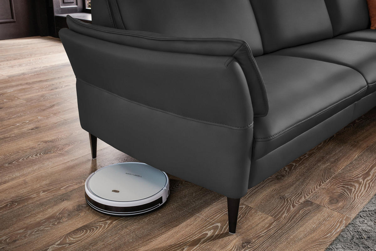 ECKSOFA in Echtleder Schwarz  - Schwarz, Design, Leder/Metall (334/172cm) - Hukla