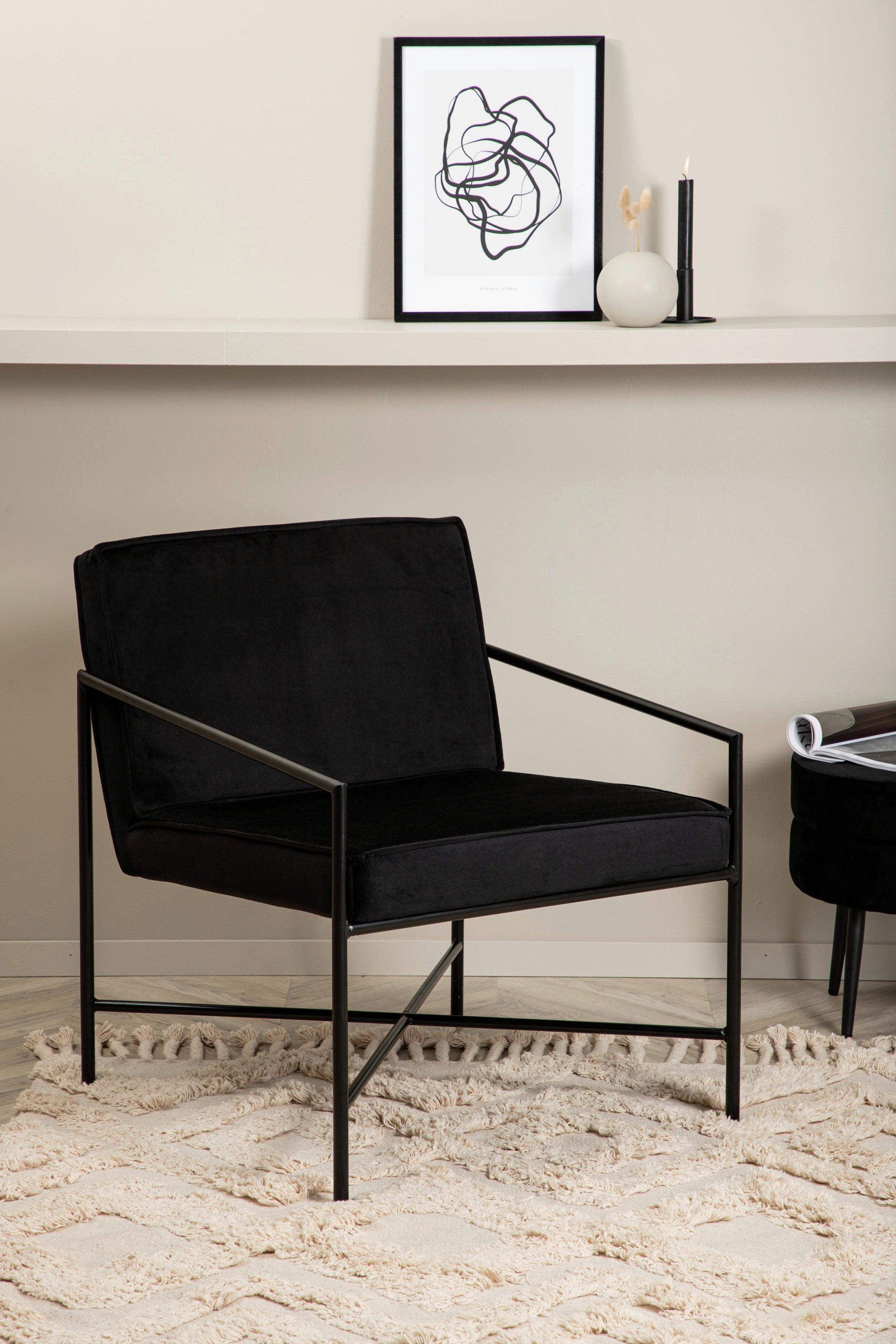 FÅTÖLJ i metall, textil svart  - svart, Design, metall/textil (66/78/65cm) - Livetastic