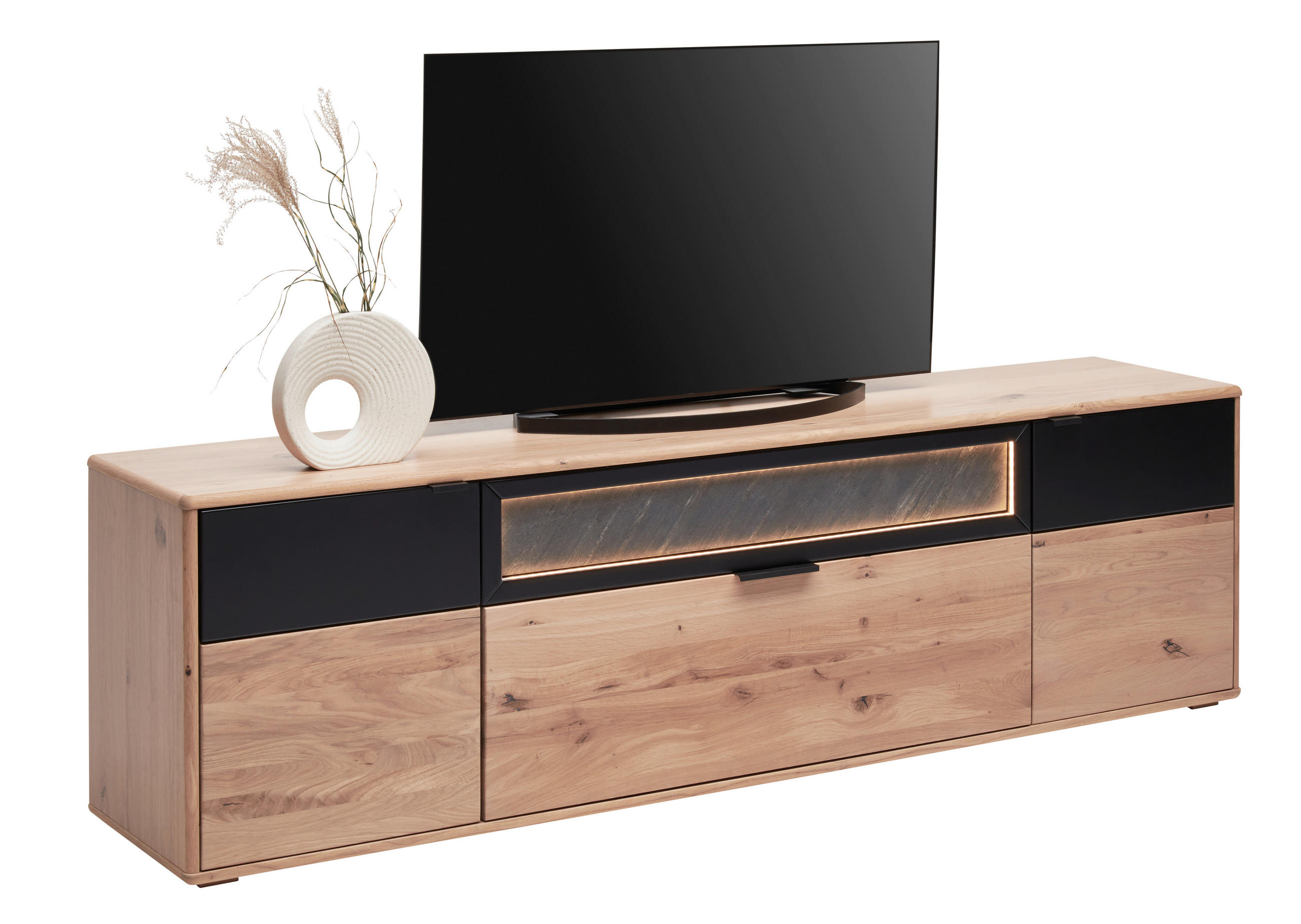 LOWBOARD Schwarz, Eiche Bianco  200/59/42 cm  - Eiche Bianco/Schwarz, Natur, Holz/Holzwerkstoff (200/59/42cm) - Linea Natura