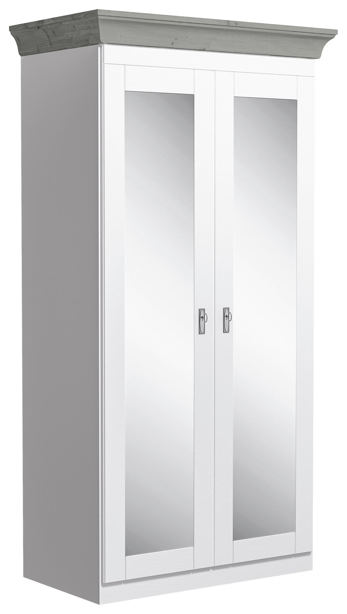 DREHTÜRENSCHRANK 108/210/64 cm,  in Grau, Klar, Weiß, 2-türig  - Klar/Weiß, ROMANTIK / LANDHAUS, Glas/Holz (108/210/64cm) - Boxxx