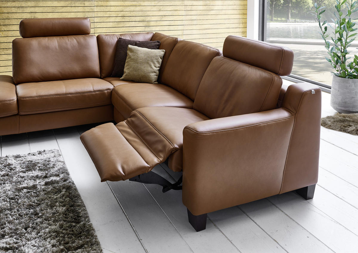 ECKSOFA in Echtleder Braun  235/259 cm  - Eichefarben/Braun, Design, Leder/Holz (235/259cm) - Valdera