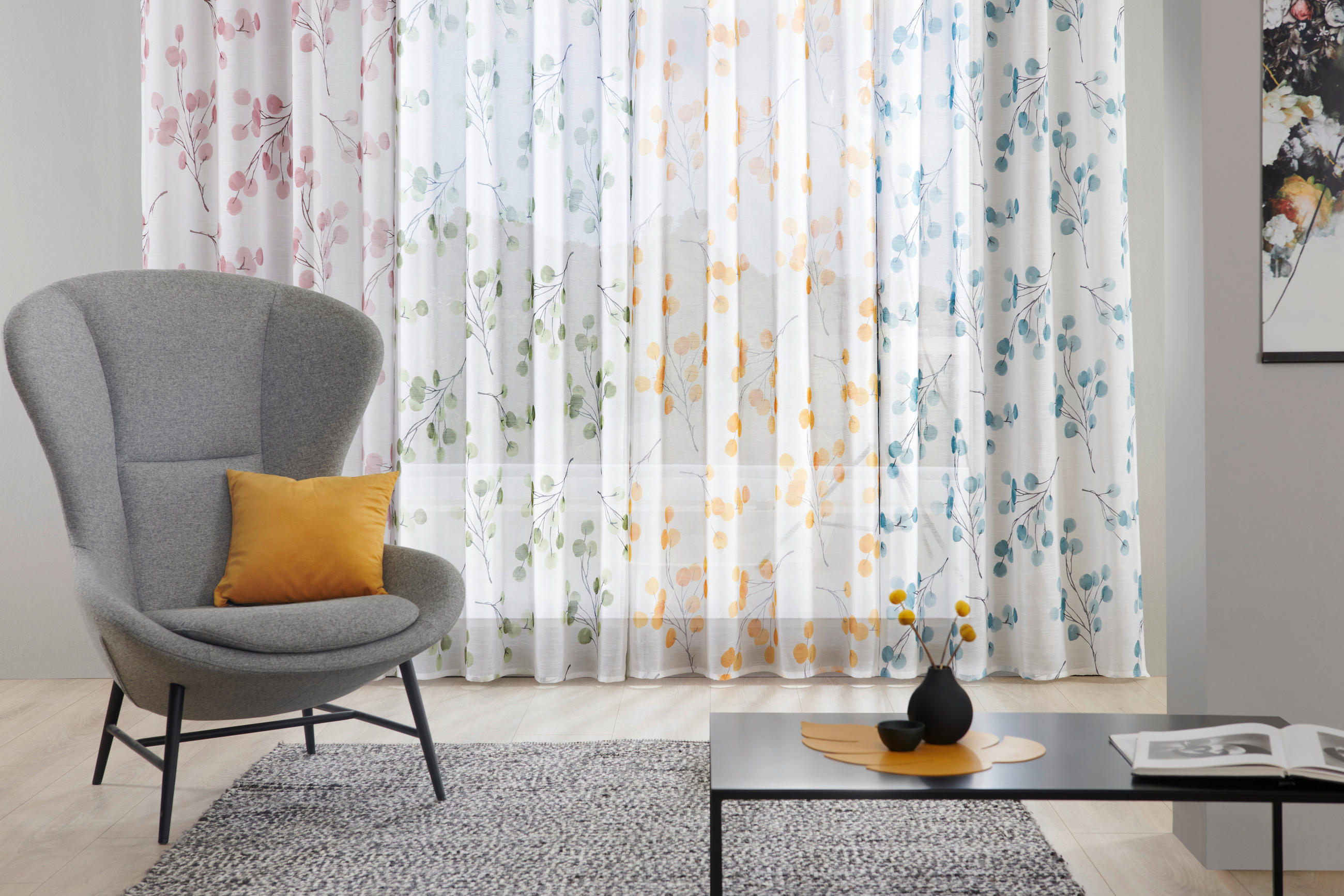 PERDEA CU INELE TIP CAPSĂ semitransparent  - galben, Konventionell, textil (135/245cm) - Esposa