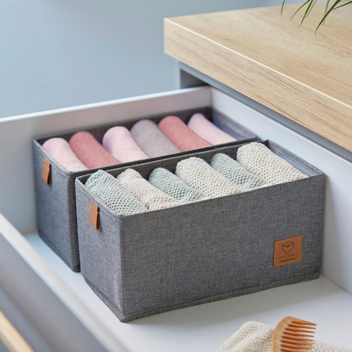 AUFBEWAHRUNGSBOXEN-SET Premium  - Grau, Basics, Karton/Textil (30/15/15cm) - Store It