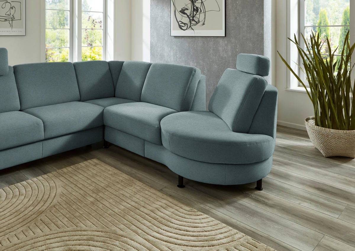 ECKSOFA Flachgewebe Blaugrau  - Blaugrau/Schwarz, Konventionell, Textil/Metall (248/252cm) - Beldomo Comfort