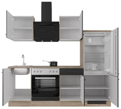 KÜCHENBLOCK 220 cm   in Schwarz, Eichefarben  - Eichefarben/Schwarz, MODERN, Holzwerkstoff/Metall (220cm) - FlexWell
