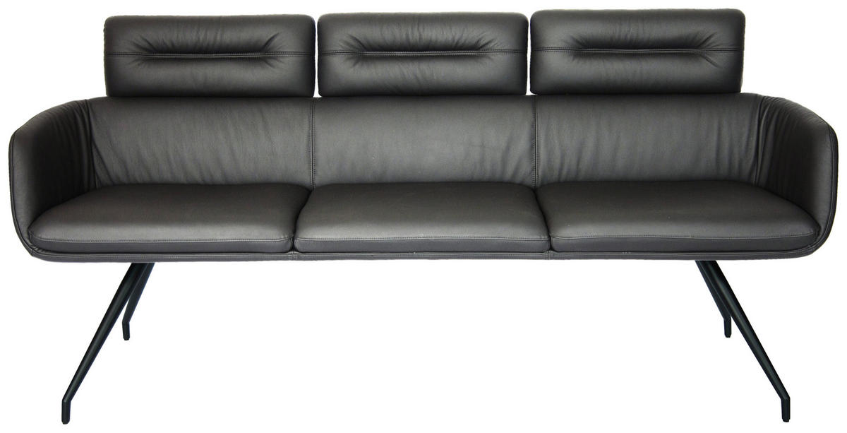 SITZBANK 200/91/70 cm Echtleder Schwarz  - Schwarz, Design, Leder/Metall (200/91/70cm) - Dieter Knoll