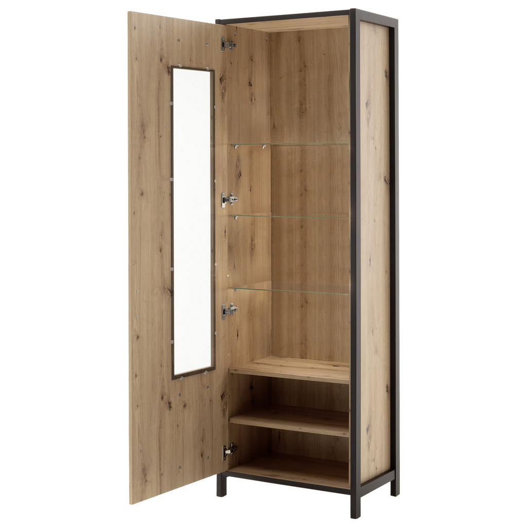 Thumbnail - Carryhome Vitrine, Anthrazit, Eiche, Glas, Holzwerkstoff, 5 Fächer, 65x200x40 cm, Beimöbel erhältlich, Wohnzimmer, Wohnw...