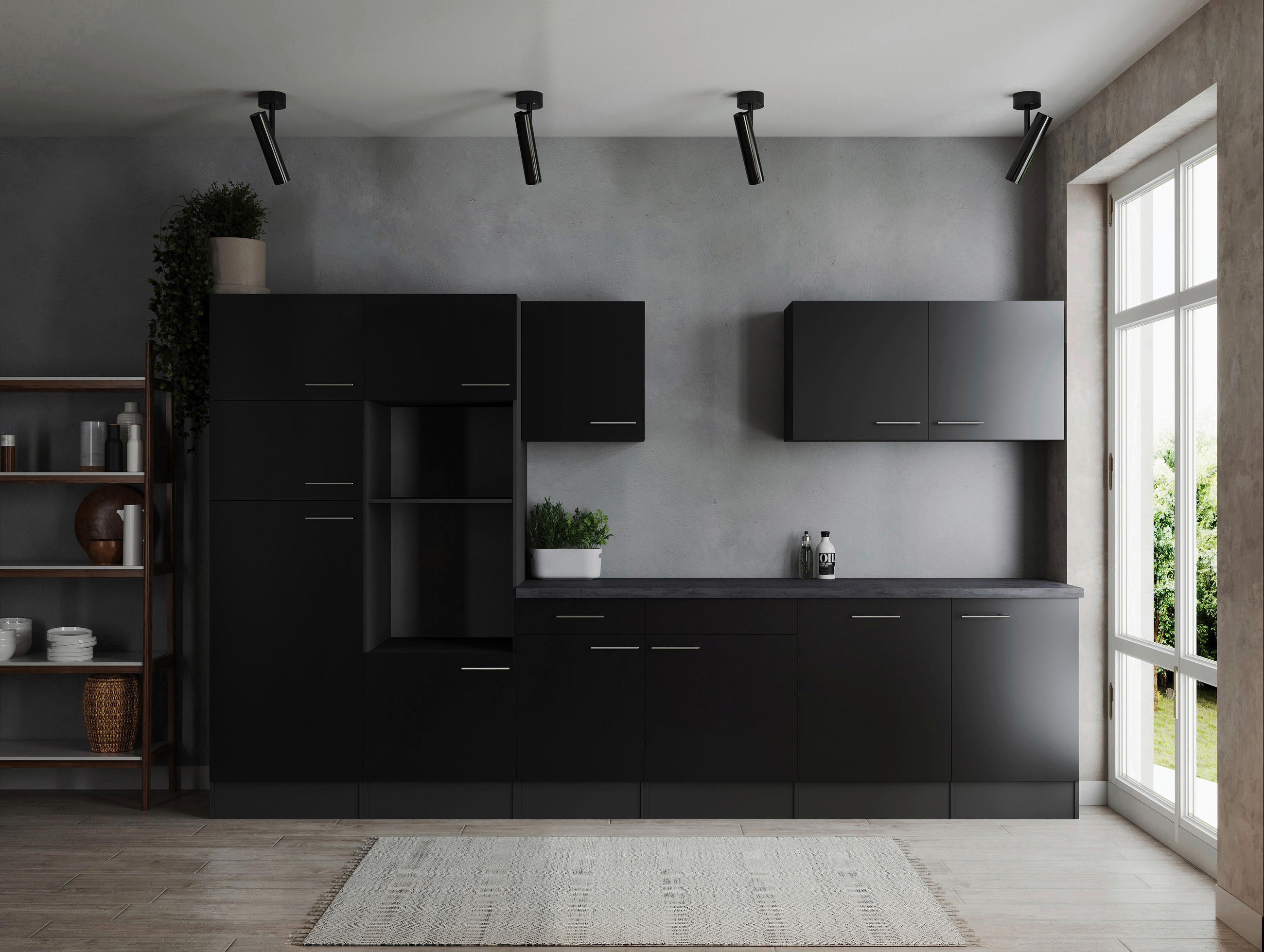 KÜCHENLEERBLOCK 340 cm   in Grau, Schwarz  - Silberfarben/Schwarz, Design, Holzwerkstoff/Metall (340cm) - Respekta