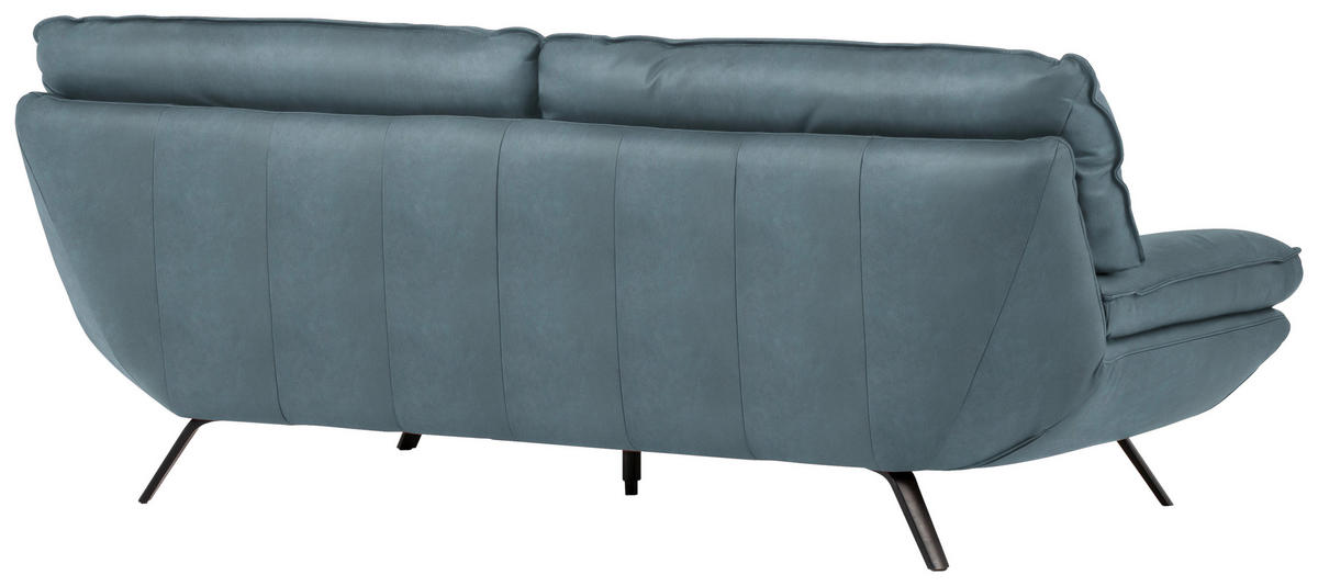 3-SITZER-SOFA in Leder Blau  - Blau/Schwarz, Design, Leder/Metall (226/95/95cm) - Celina