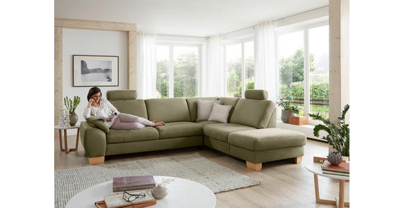 ECKSOFA in Mikrofaser Hellgrün  286/236 cm  - Wildeiche/Beige, Natur, Holz/Textil (286/236cm) - Voleo