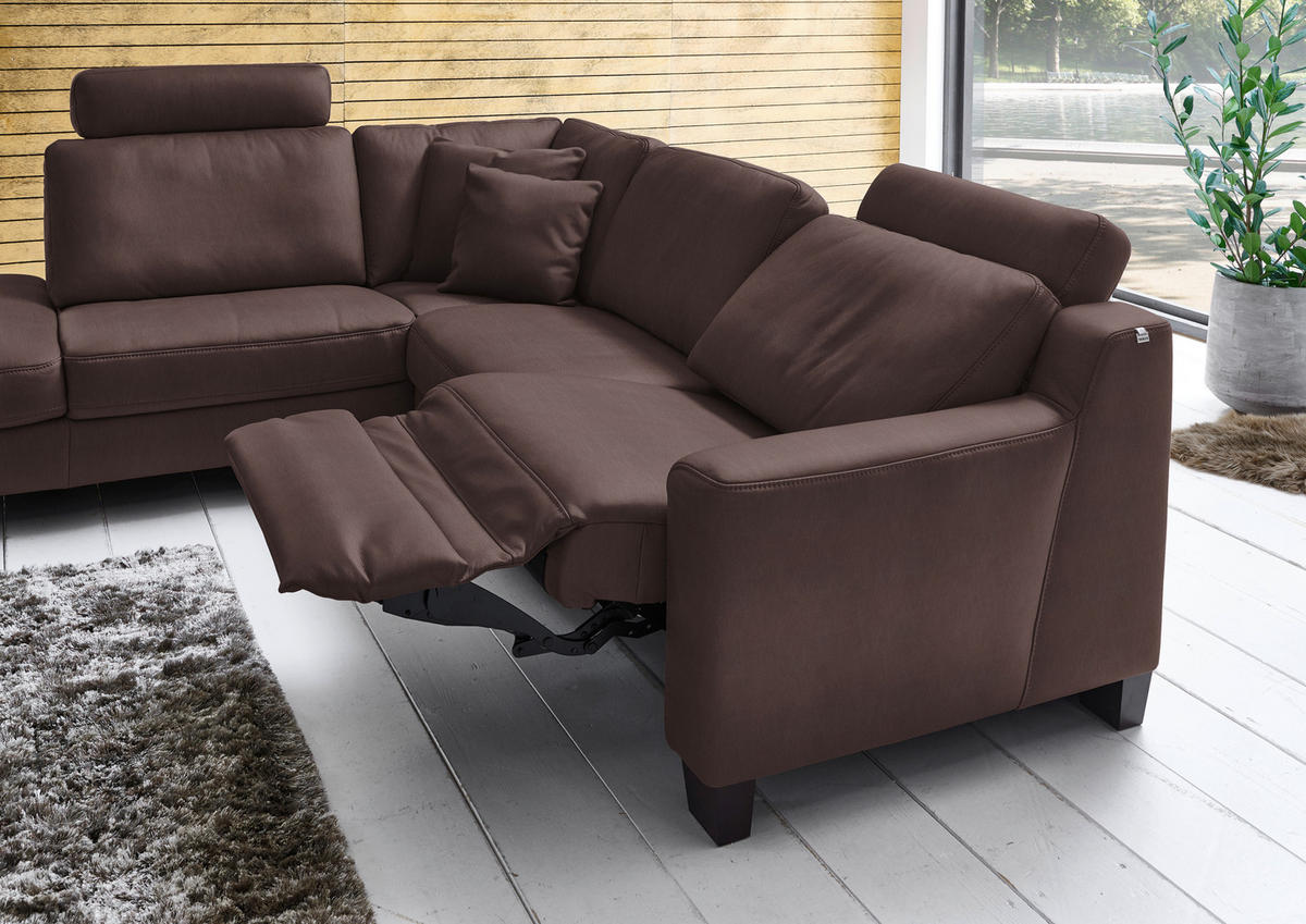 ECKSOFA in Echtleder Dunkelbraun  235/259 cm  - Eichefarben/Dunkelbraun, Design, Leder/Holz (235/259cm) - Valdera