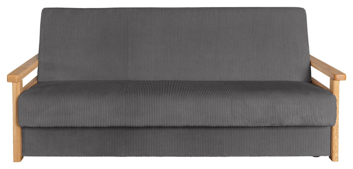 SCHLAFSOFA  mit Liegefunktion Cord Graphitfarben  - Graphitfarben/Naturfarben, Design, Holz/Textil (220/90/90cm) - P & B