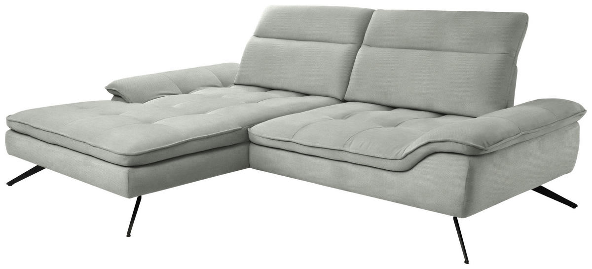 ECKSOFA in Webstoff Hellgrau  - Hellgrau/Schwarz, Design, Textil/Metall (179-202/288cm) - Stylife