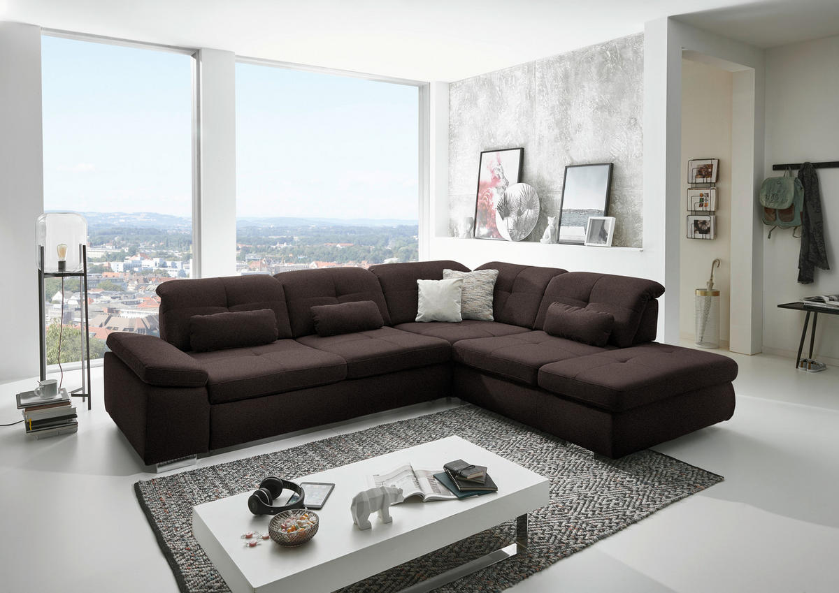 ECKSOFA  in Mikrofaser Dunkelbraun  312/260 cm  - Chromfarben/Dunkelbraun, Design, Textil/Metall (312/260cm) - Beldomo Style