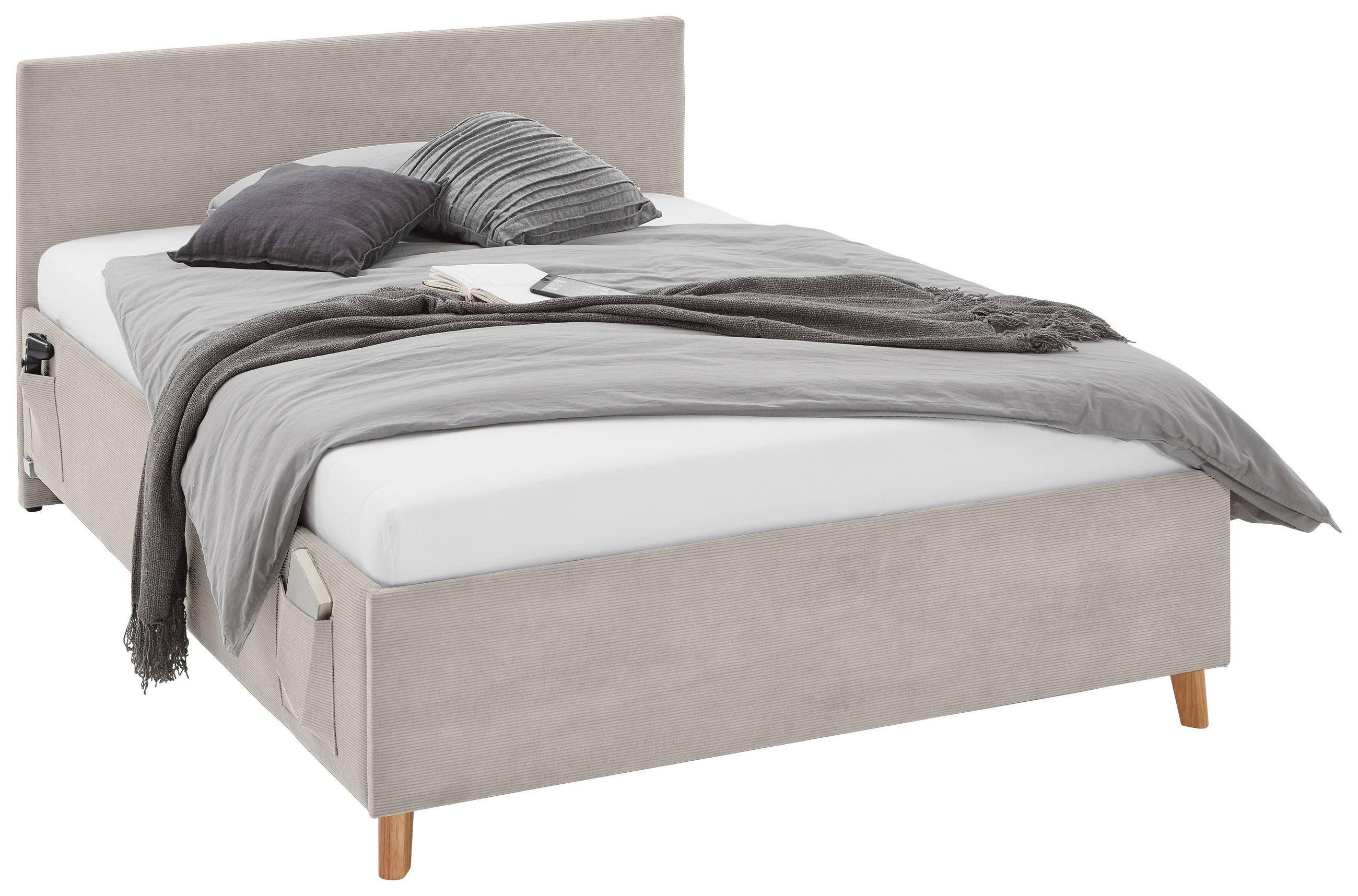 POLSTERBETT 140/200 cm,  in Beige,  - Eichefarben/Beige, KONVENTIONELL, Holz/Textil (140/200cm) - Stylife