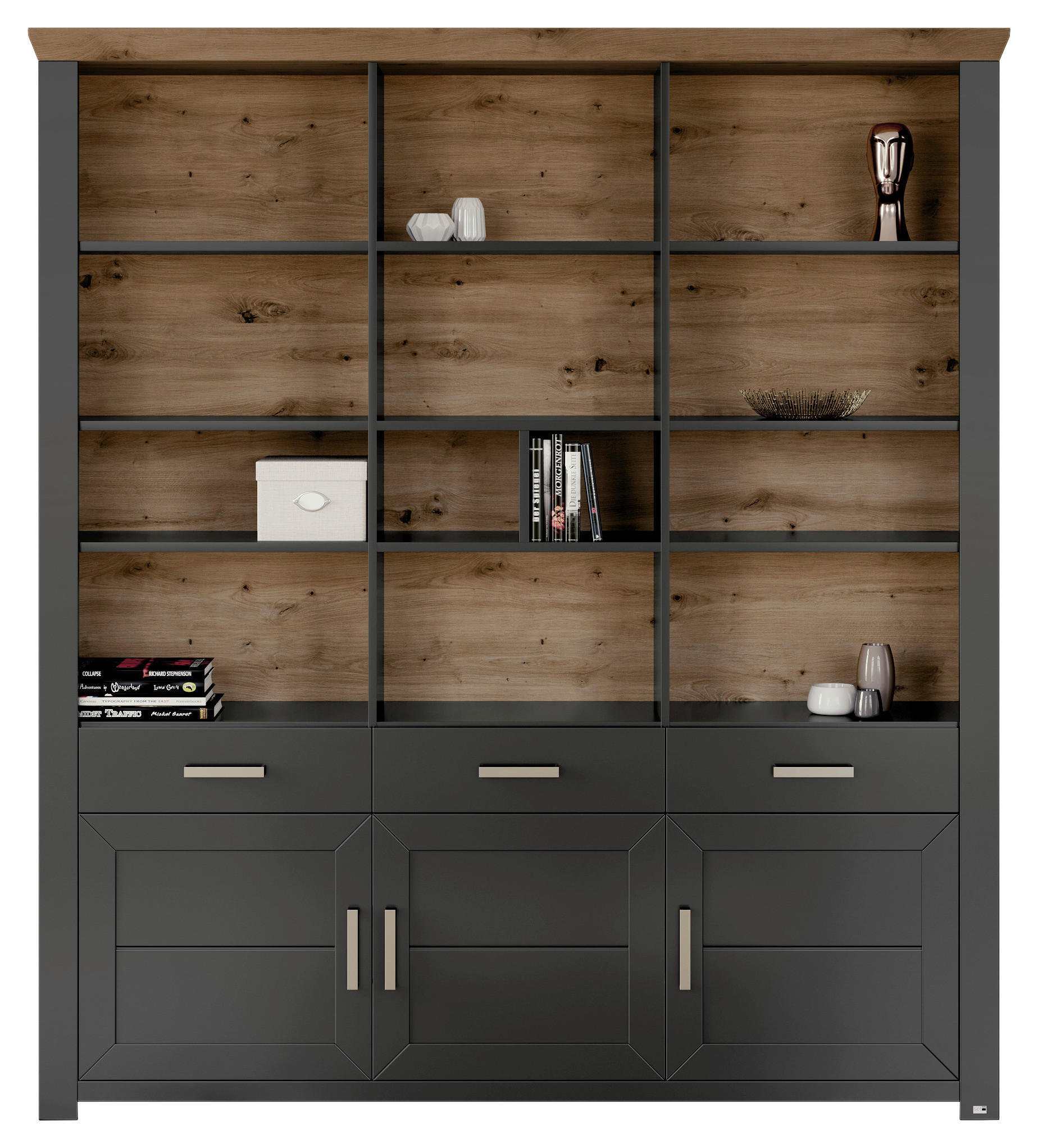 REGALKOMBINATION Graphitfarben, Eiche Artisan - Graphitfarben/Eiche Artisan, Design, Holzwerkstoff/Metall (184,1/206,6/42,2cm) - SetOne by Musterring