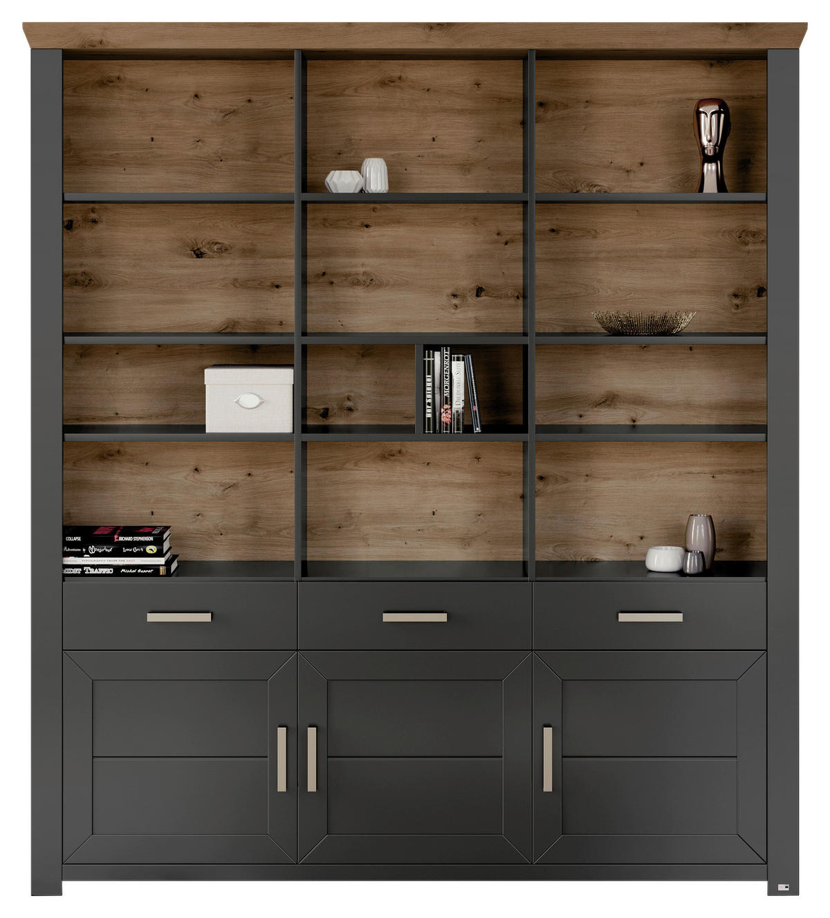REGALKOMBINATION - Graphitfarben/Eiche Artisan, Design, Holzwerkstoff/Metall (184,1/206,6/42,2cm) - SetOne by Musterring