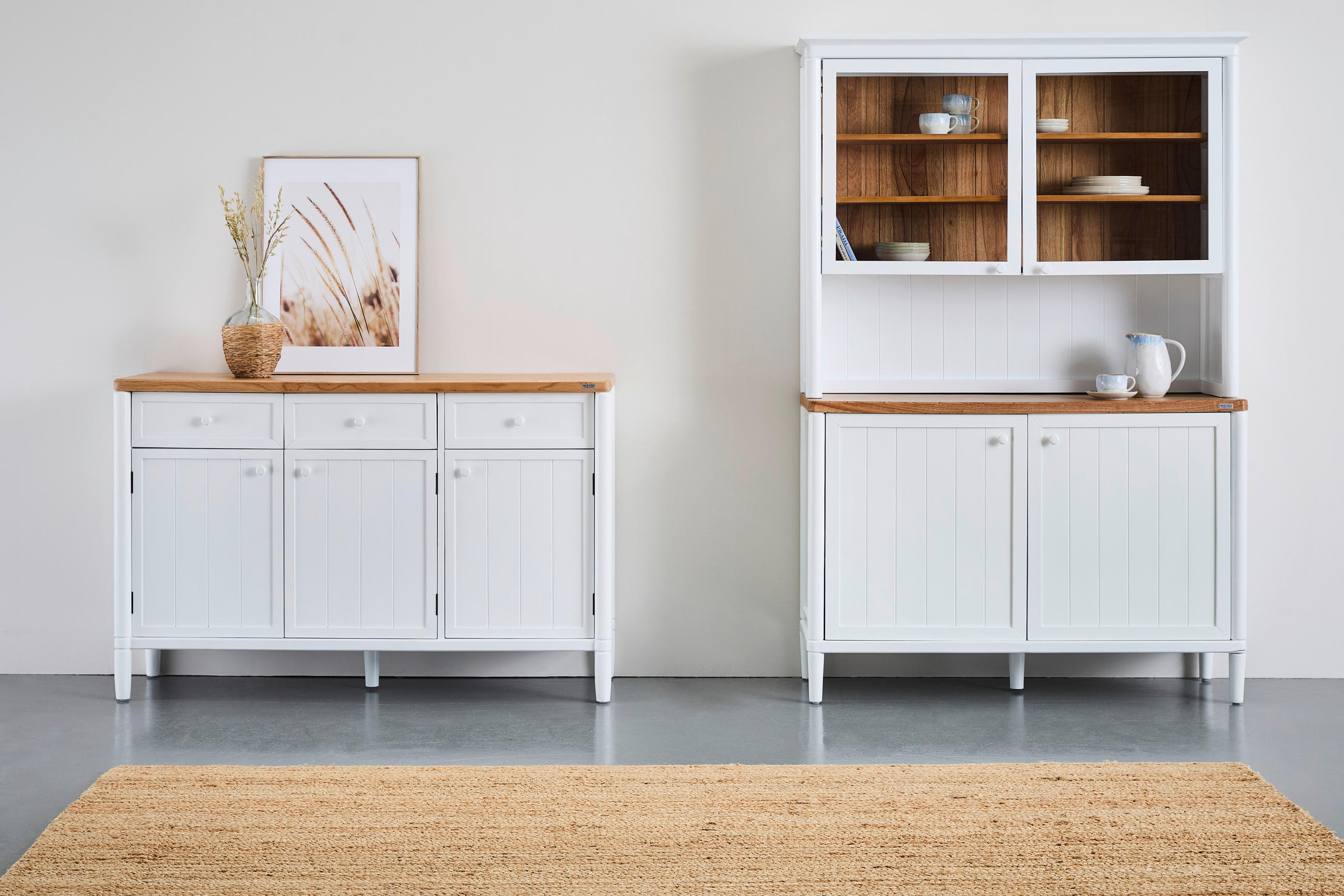 BUFFET 140/200/45 cm in Naturfarben, Weiß - Weiß/Naturfarben, ROMANTIK / LANDHAUS, Glas/Holz (140/200/45cm) - MID.YOU