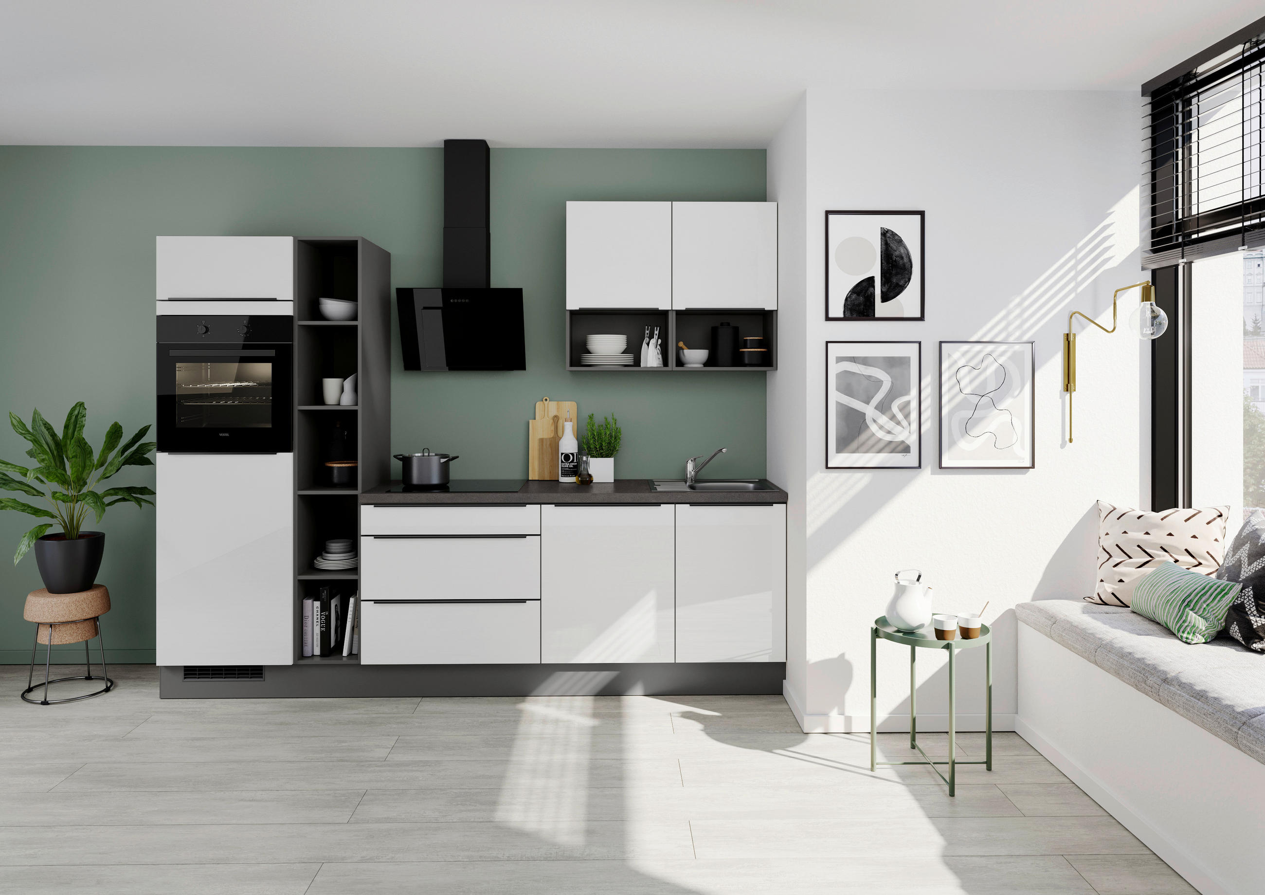 Impuls Küchenblock IP 4050 Weiß Hochglanz 280 cm