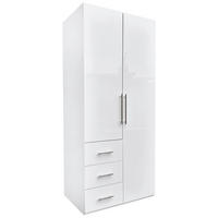 KLEIDERSCHRANK 98/219/59 cm,  in Weiß Hochglanz, Weiß, 2 Tür(en)  - Weiß Hochglanz/Alufarben, KONVENTIONELL, Holzwerkstoff/Metall (98/219/59cm) - Carryhome