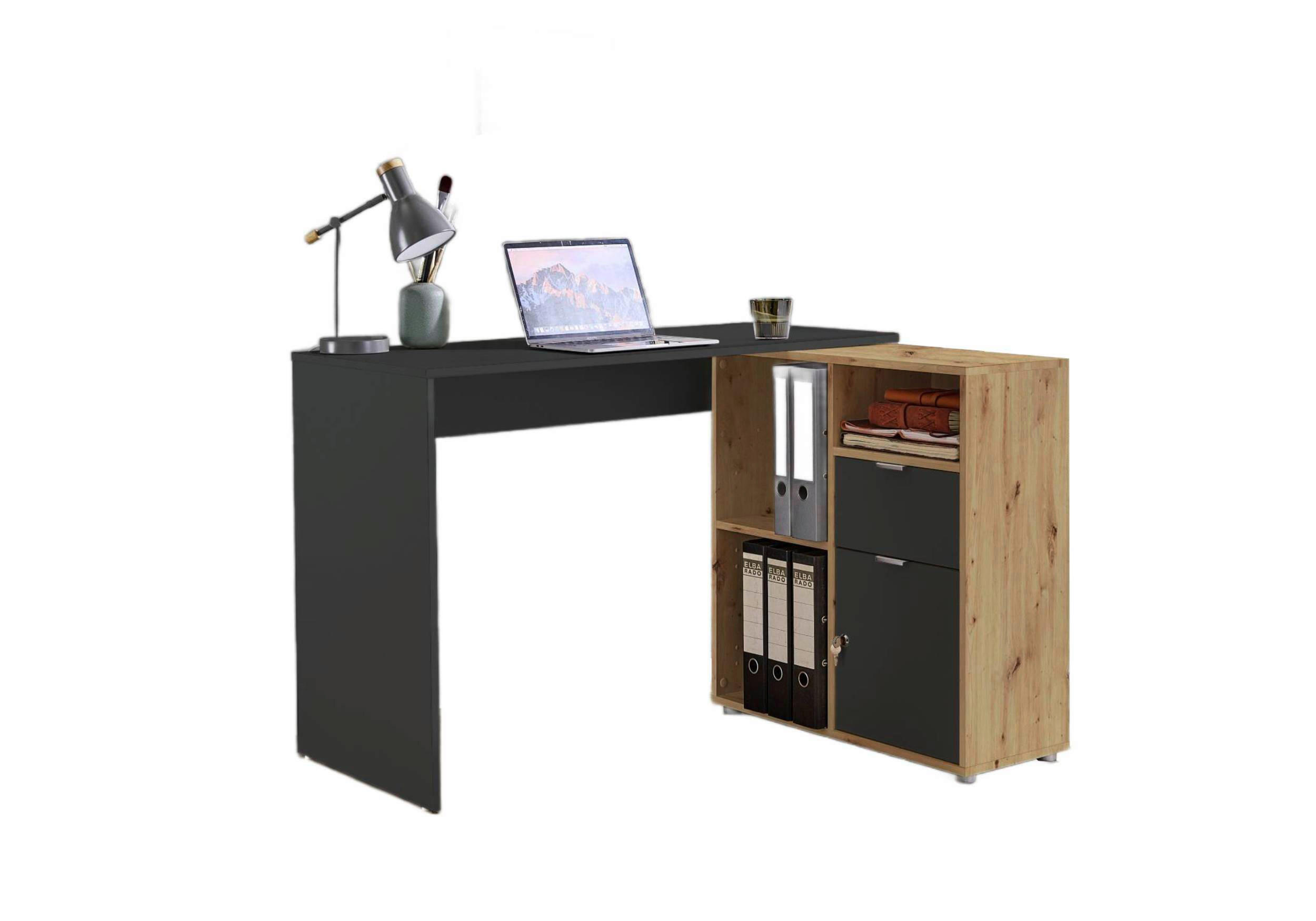 Schreibtischkombination Leni Anthrazit/eiche Dekor L: 110cm