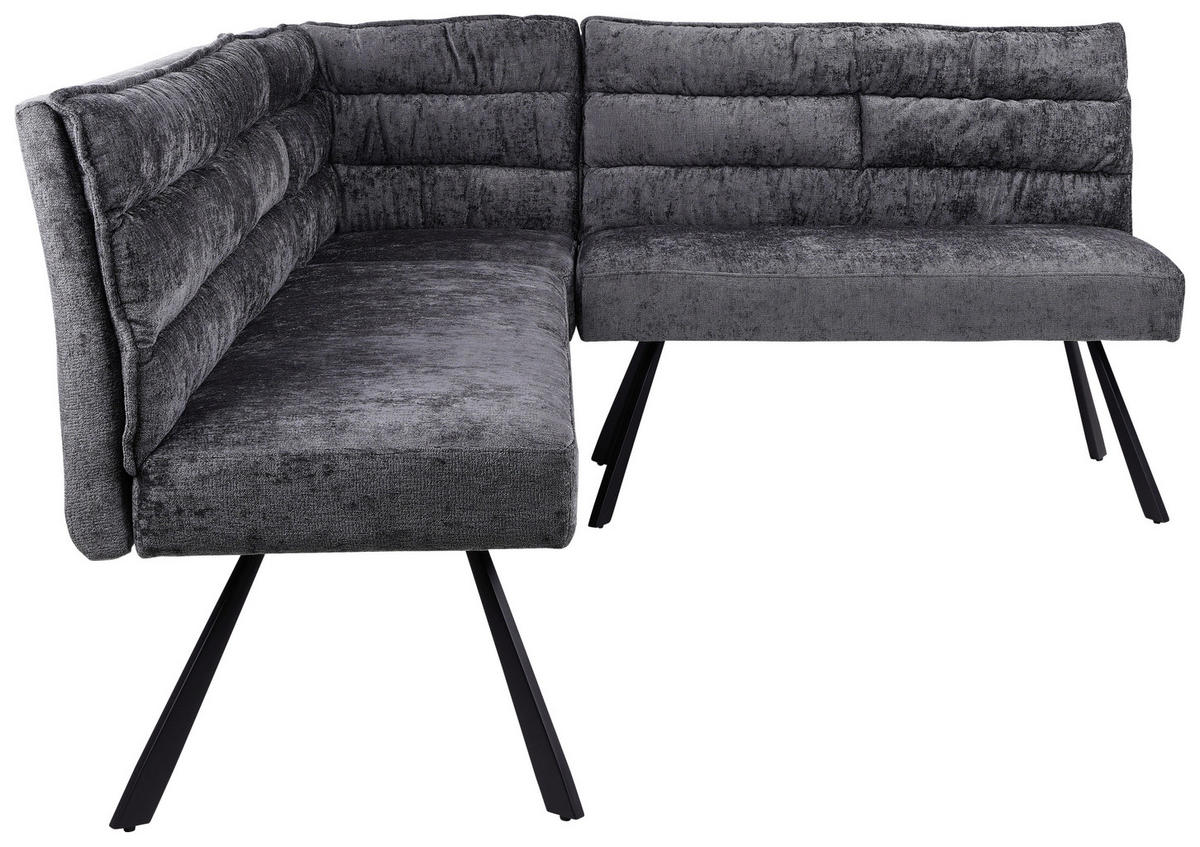 ECKBANK Metall, Textil Grau  - Schwarz/Grau, Lifestyle, Textil/Metall (176-214/68/88cm) - Livetastic