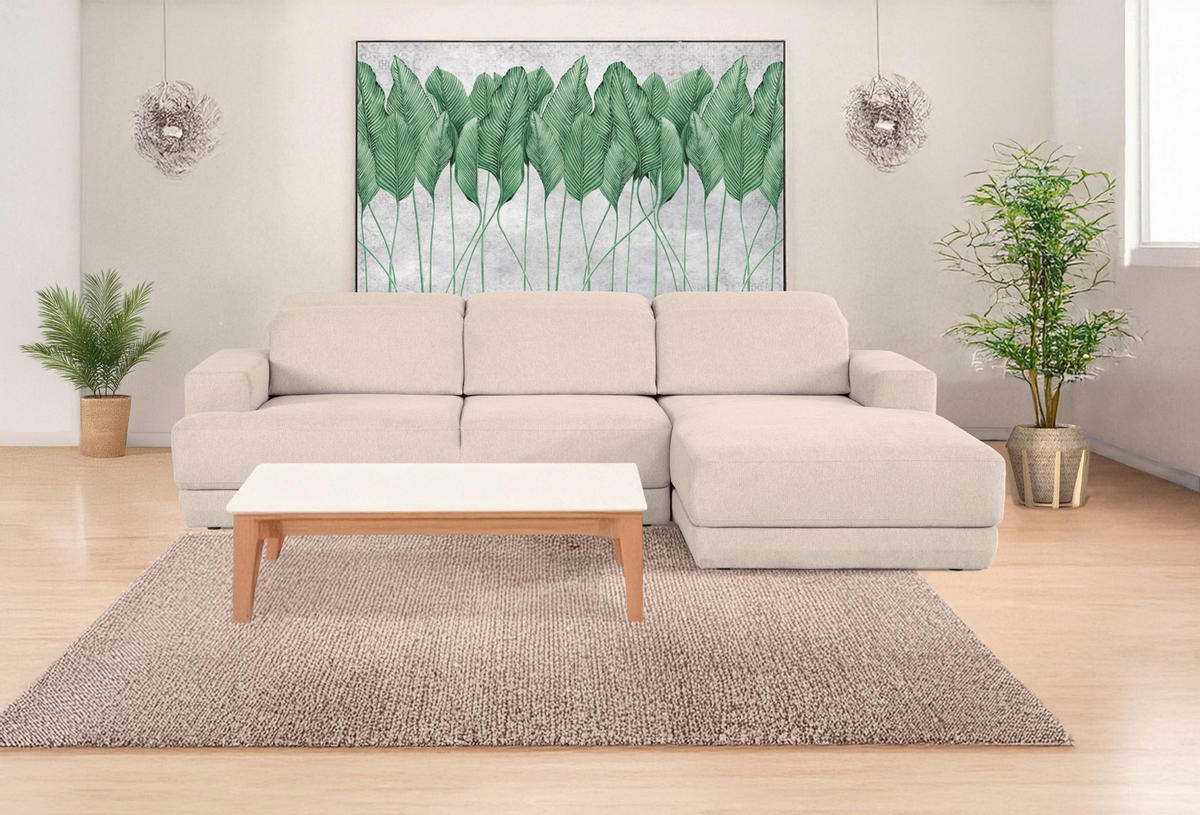 ECKSOFA in Webstoff Beige  - Beige/Schwarz, Design, Kunststoff/Textil (204/293cm) - MID.YOU