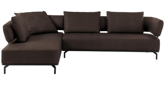 ECKSOFA Palio in Echtleder Dunkelbraun  237/302 cm  - Dunkelbraun/Schwarz, Design, Leder/Metall (237/302cm) - Dieter Knoll