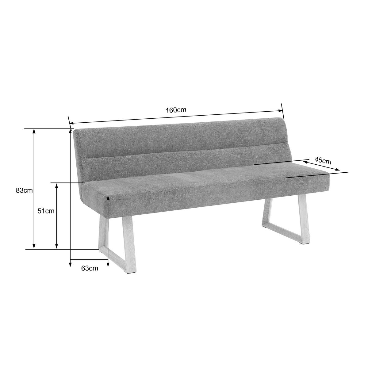 SITZBANK 160/82/61 cm Leinenoptik Eichefarben, Dunkelgrau Eiche massiv  - Eichefarben/Dunkelgrau, MODERN, Holz/Textil (160/82/61cm) - Livetastic