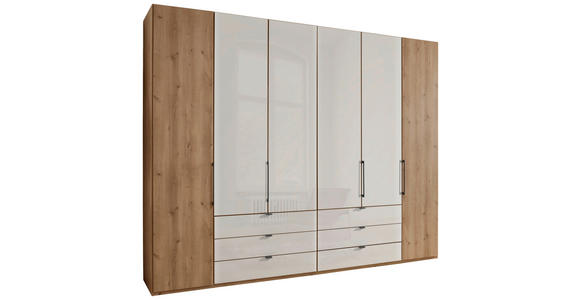 FALTTÜRENSCHRANK 300/216/58 cm 6-türig  - Schieferfarben/Eiche Bianco, KONVENTIONELL, Glas/Holzwerkstoff (300/216/58cm) - Dieter Knoll