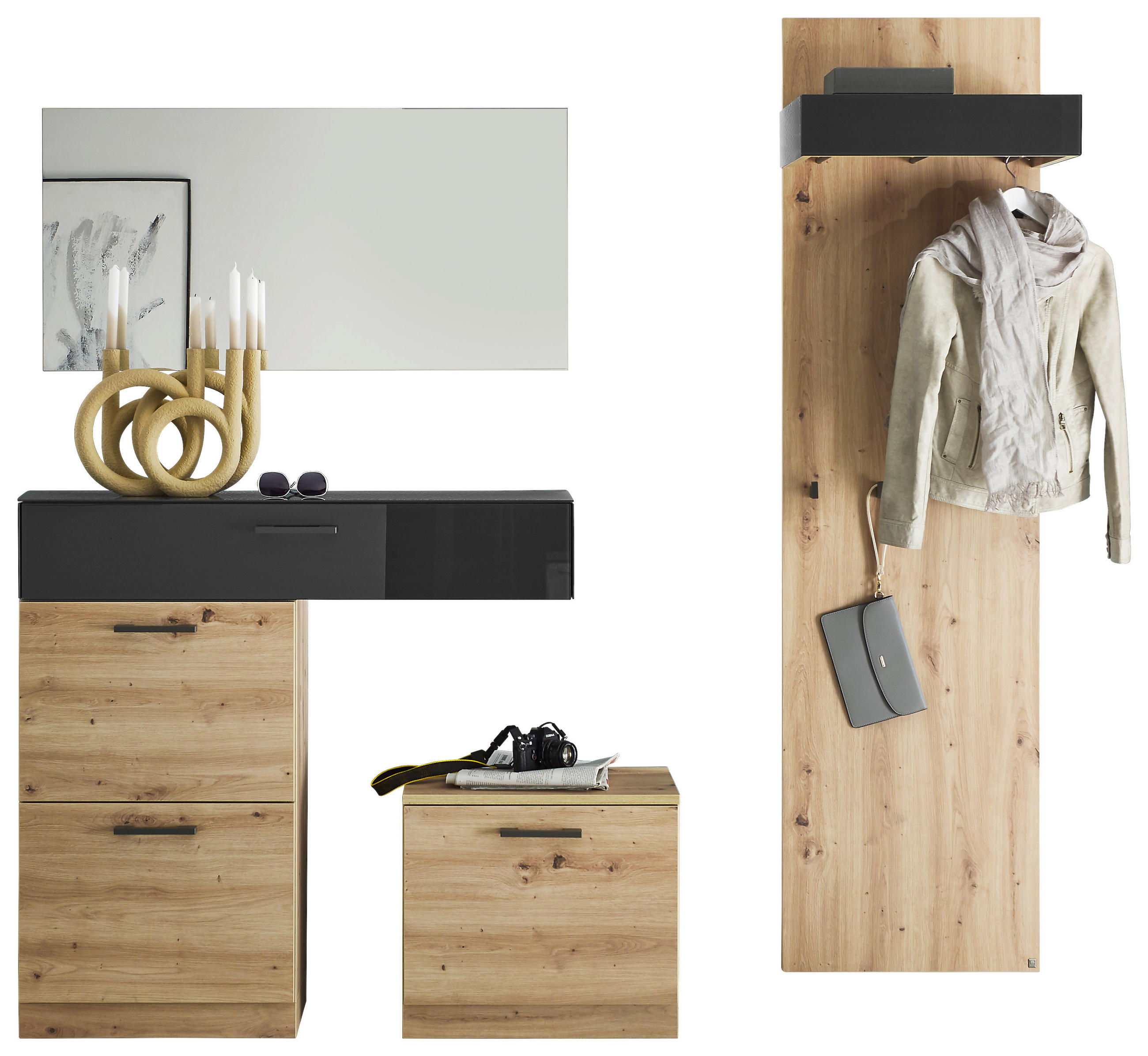GARDEROBE 4-teilig in 185/200/31 cm - Eiche Artisan/Grau, Design, Glas/Holzwerkstoff (185/200/31cm) - Musterring