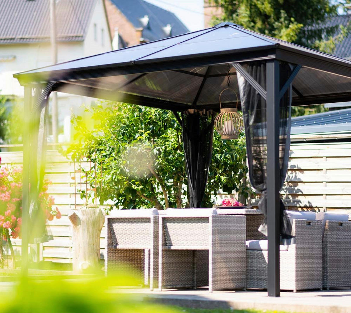 PAVILLON 298/261/298 cm Aluminium  - Anthrazit, Basics, Kunststoff/Metall (298/261/298cm) - Ambia Garden