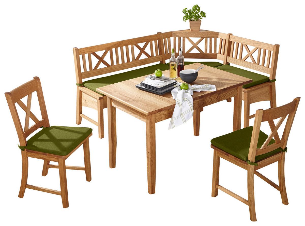 ECKBANKGRUPPE Holz, Textil Grün, Wildeiche  - Wildeiche/Grün, Romantik / Landhaus, Holz/Textil (179/137cm) - Venda