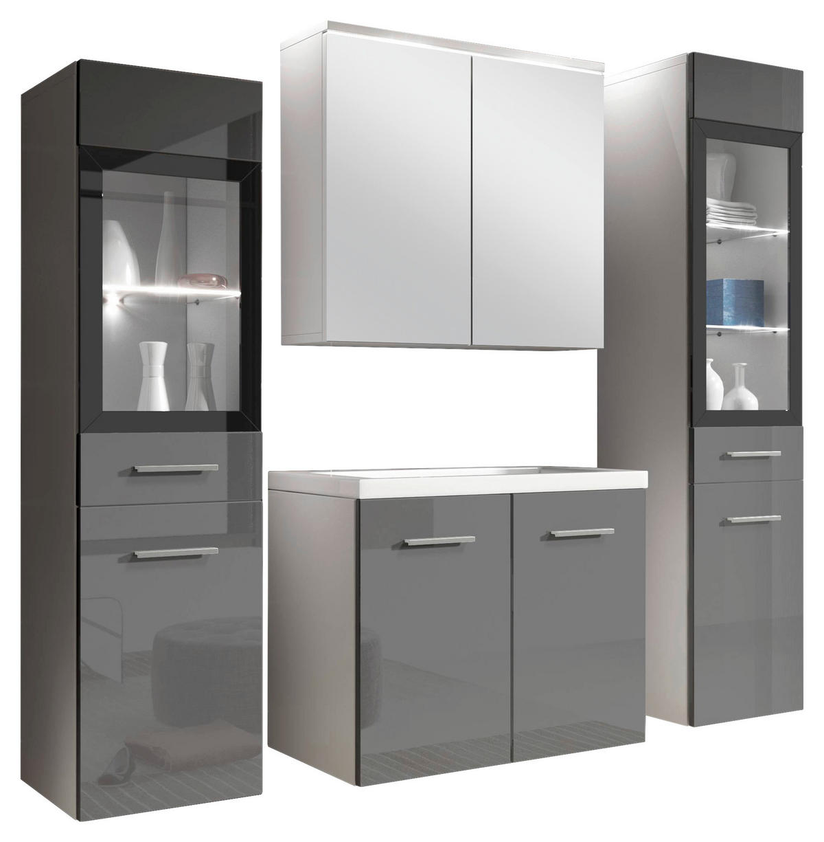 BADEZIMMER 5-teilig  in 120 cm  - Weiß/Grau, Basics, Glas/Holzwerkstoff (120cm) - P & B