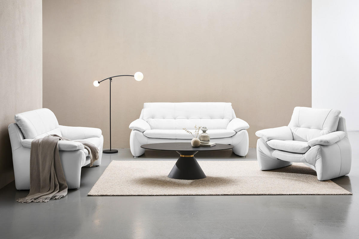 3-SITZER-SOFA Echtleder Weiß  - Silberfarben/Weiß, KONVENTIONELL, Leder/Metall (198/86/91cm) - Celina Home