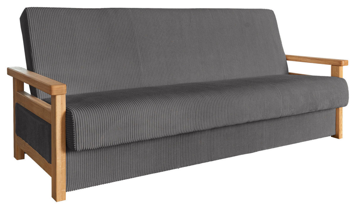 SCHLAFSOFA  mit Liegefunktion Cord Graphitfarben  - Graphitfarben/Naturfarben, Design, Holz/Textil (220/90/90cm) - P & B