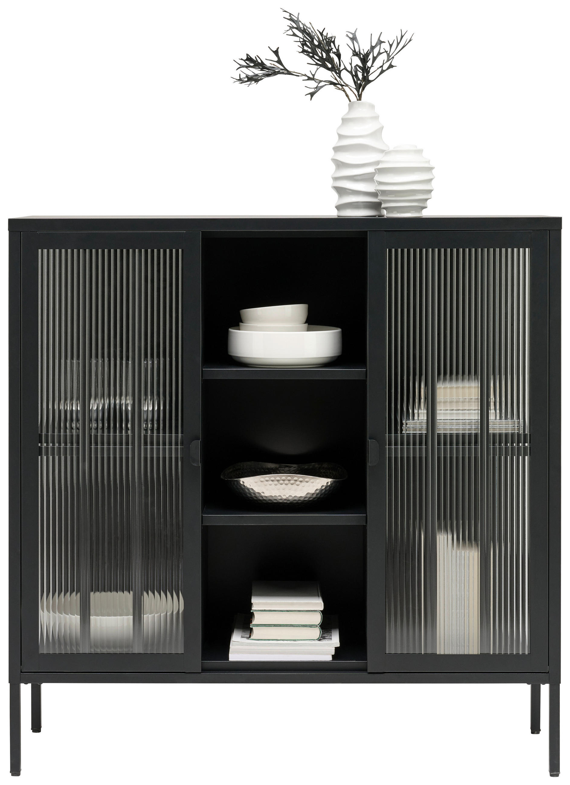 VITRINSKÅP  i svart  - svart, Trend, metall/glas (110/110/35cm) - Xora