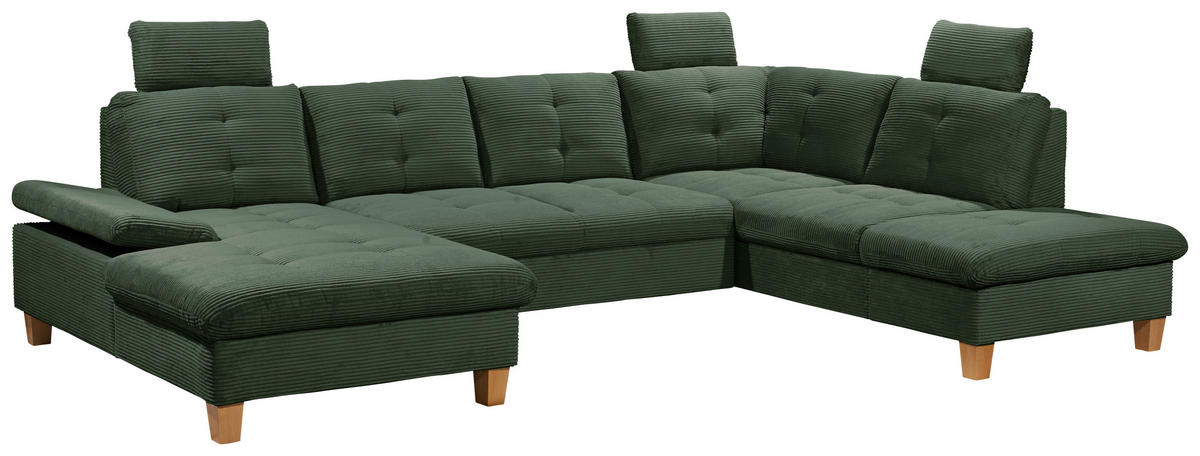 WOHNLANDSCHAFT in Cord Dunkelgrün  - Dunkelgrün/Eichefarben, Konventionell, Holz/Textil (170/324/220cm) - MID.YOU