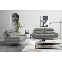 3-SITZER-SOFA Echtleder Grau  - Chromfarben/Grau, Design, Leder/Metall (225/92/99cm) - Livetastic