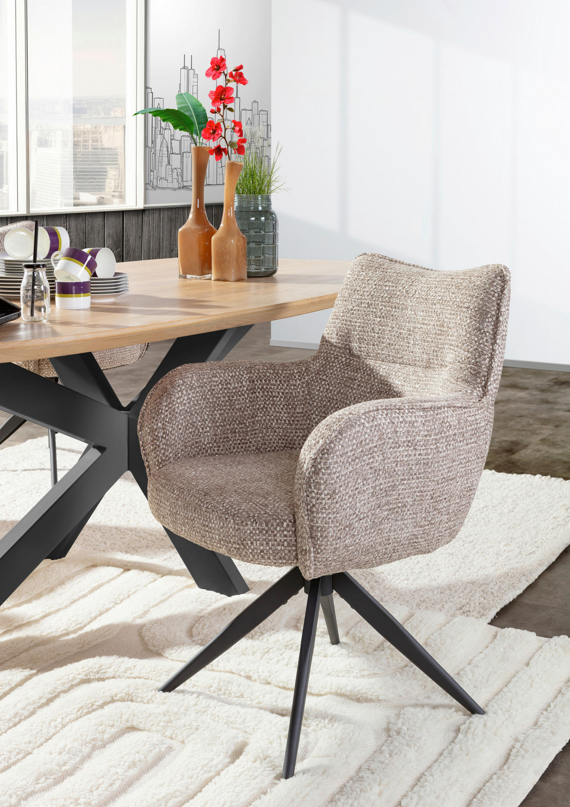 ARMLEHNSTUHL  in Chenille  - Graubraun/Schwarz, MODERN, Textil/Metall (63/88/63cm) - Livetastic