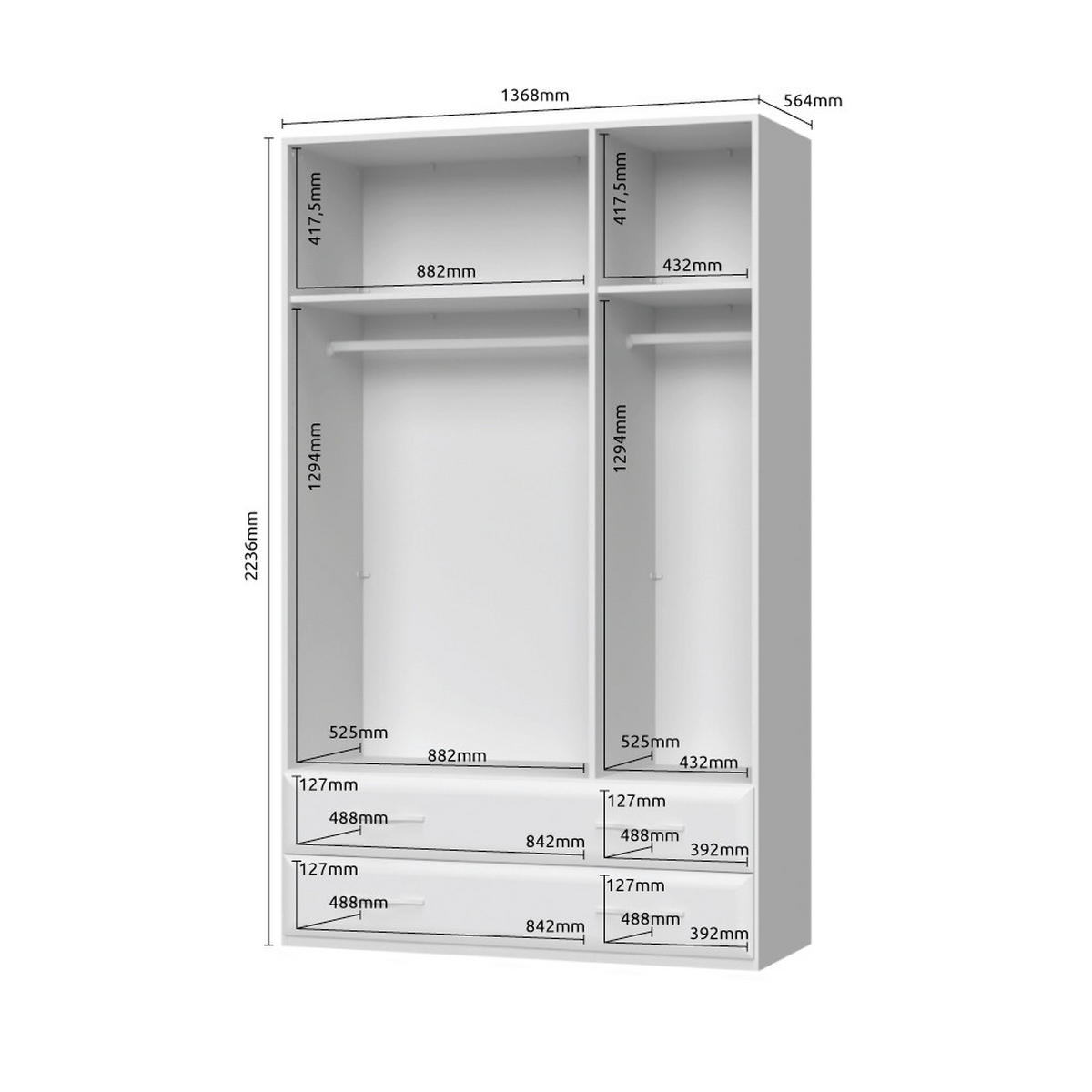 ORMAR SA KLASIČNIM VRATIMA bež  137/224/56 cm  - bež, Dizajnerski, metal/pločasti materijal (137/224/56cm)