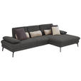 ECKSOFA in Chenille, Mikrofaser Graubraun  - Graubraun/Schwarz, Design, Textil/Metall (299/157cm) - Dieter Knoll