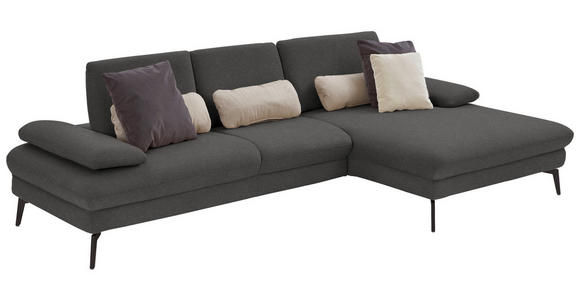 ECKSOFA in Chenille, Mikrofaser Graubraun 299/157 cm - Graubraun/Schwarz, Design, Textil/Metall (299/157cm) - Dieter Knoll