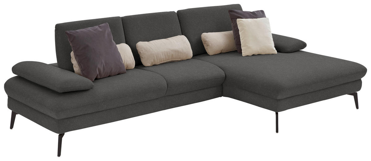 ECKSOFA in Chenille, Mikrofaser Graubraun  - Graubraun/Schwarz, Design, Textil/Metall (299/157cm) - Dieter Knoll