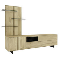 WOHNWAND  in Eichefarben  248/183/50 cm  - Eichefarben/Schwarz, Natur, Glas/Leder (248/183/50cm) - Cassando