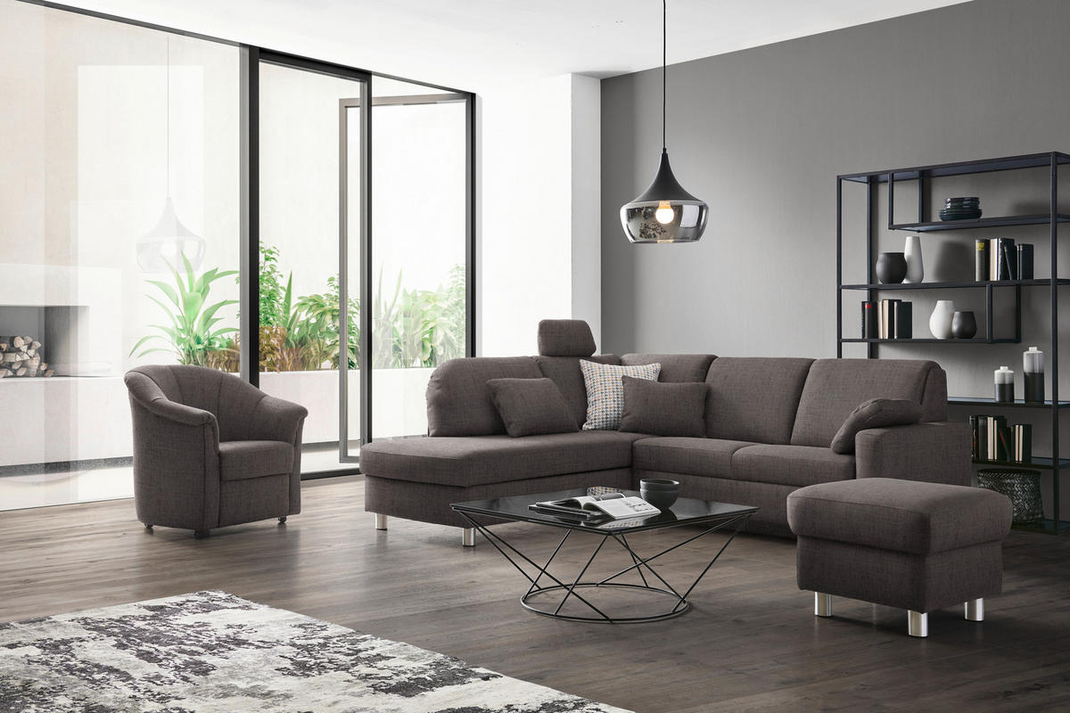 ECKSOFA in Chenille Grau  208/227 cm  - Alufarben/Grau, KONVENTIONELL, Textil/Metall (208/227cm) - Sedda