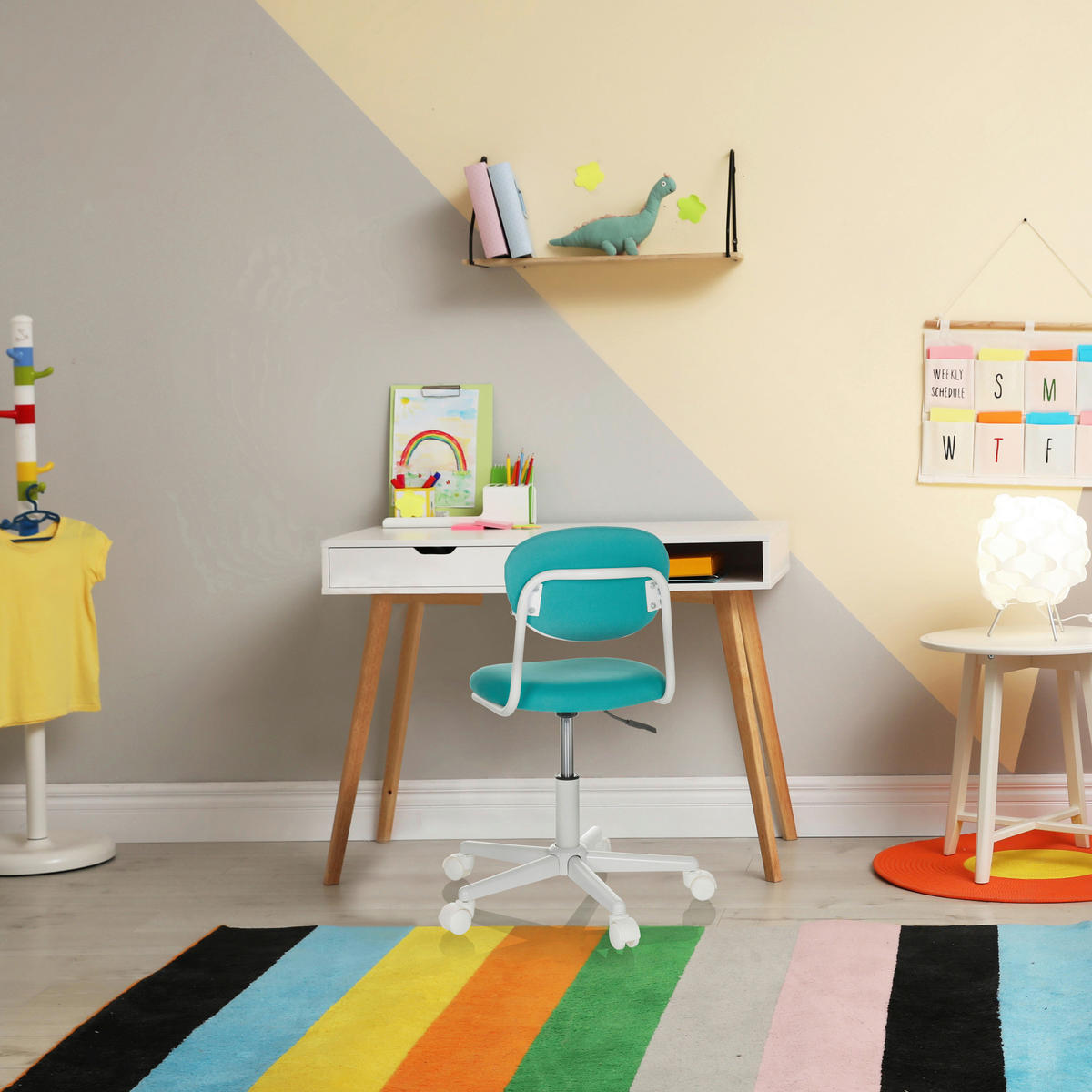 SNURRSTOL FÖR UNGDOMAR  i turkos  - vit/turkos, Basics, textil/plast (60/72-83/60cm) - MID.YOU